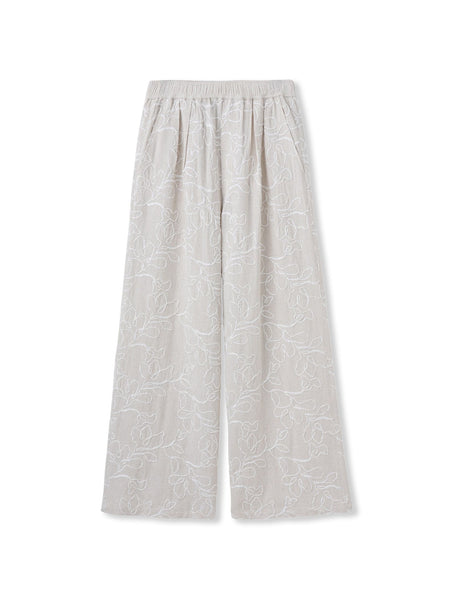 ボタニカル刺繍イージーワイドパンツ