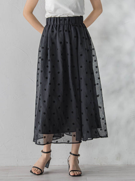 【WEB限定】麻調シアーフロッキードットスカート