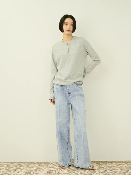 サイドゴムセンタープレス ストレートデニムパンツ