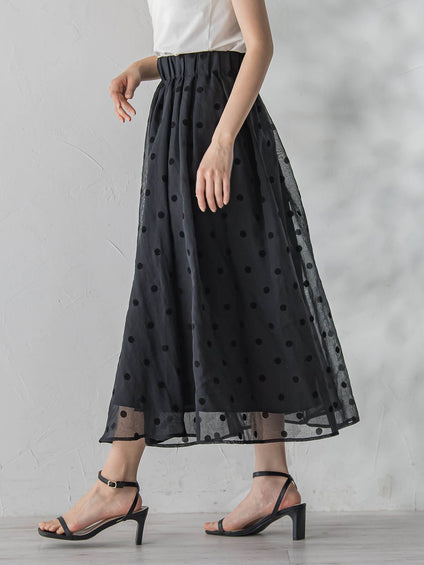 【WEB限定】麻調シアーフロッキードットスカート