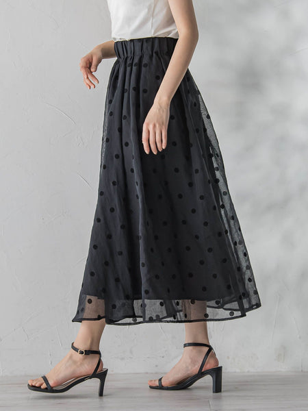 【WEB限定】麻調シアーフロッキードットスカート