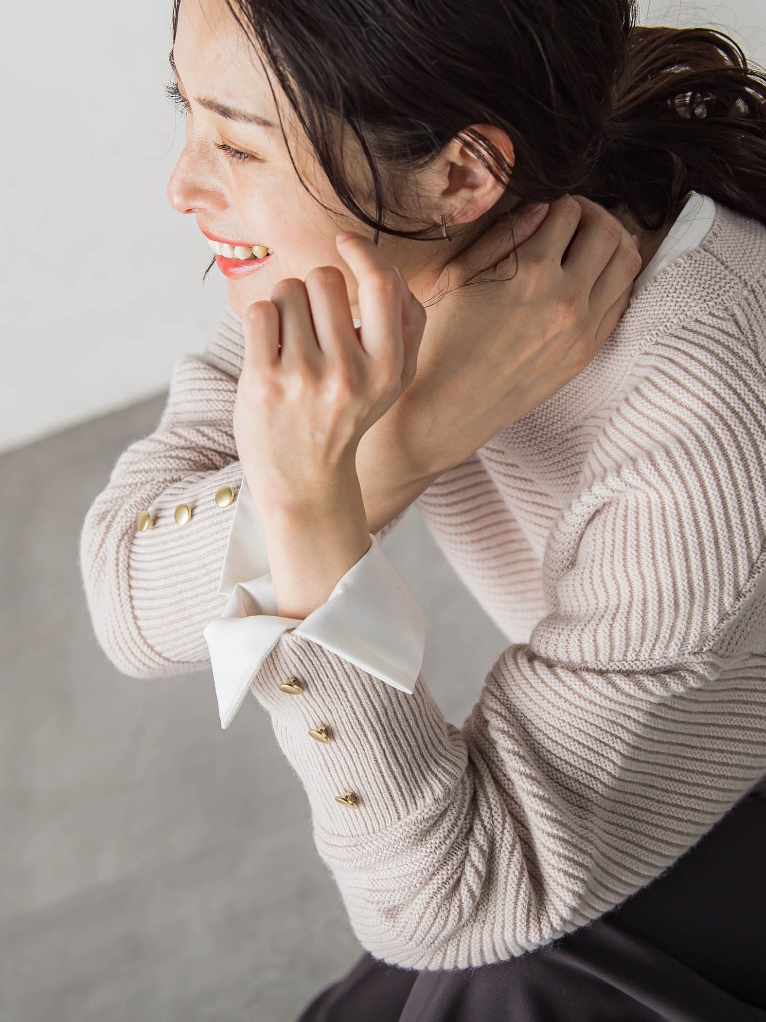 【WEB限定】袖ボタンガーターニット≪手洗い可能≫