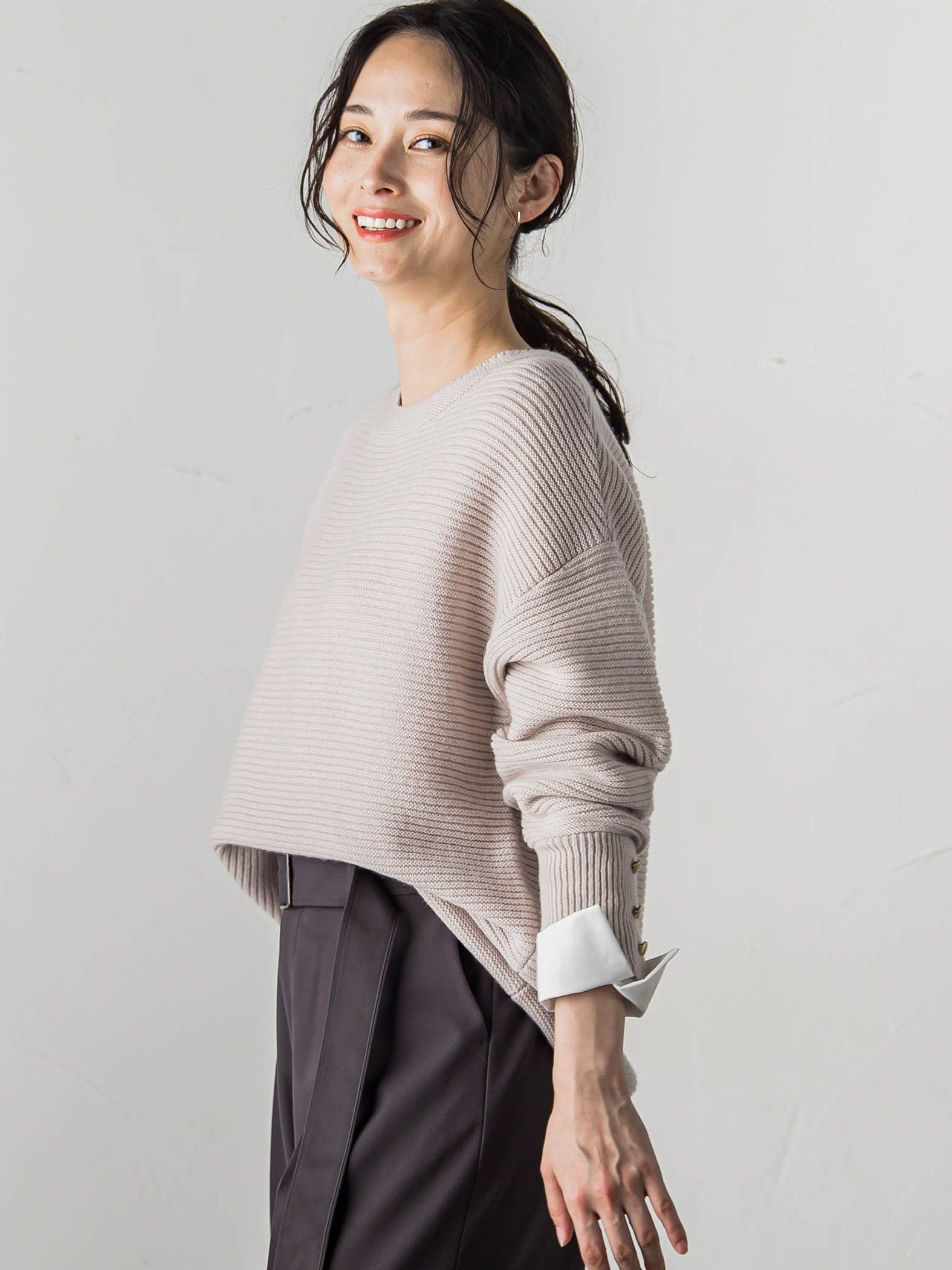 【WEB限定】袖ボタンガーターニット≪手洗い可能≫