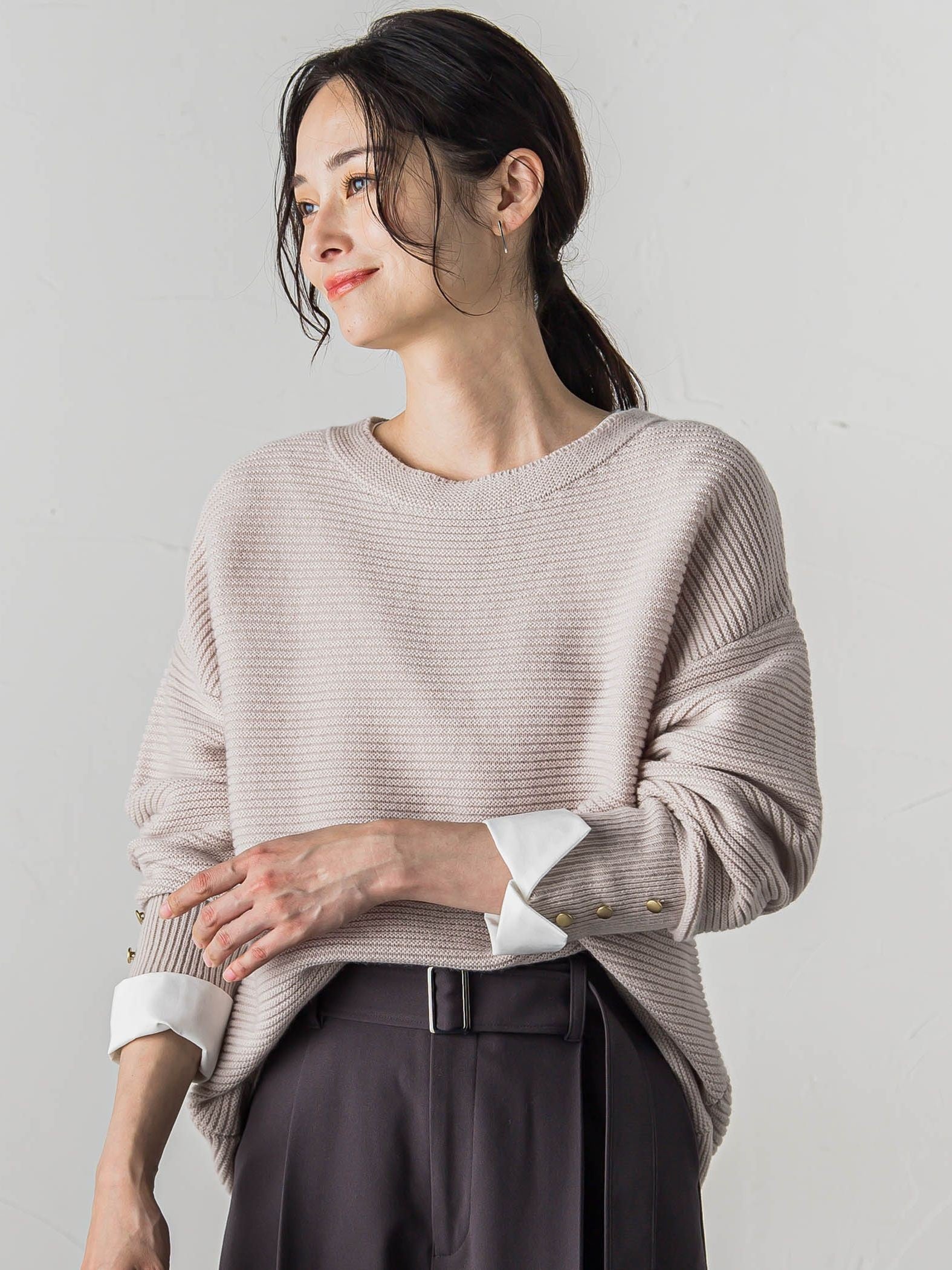 【WEB限定】袖ボタンガーターニット≪手洗い可能≫