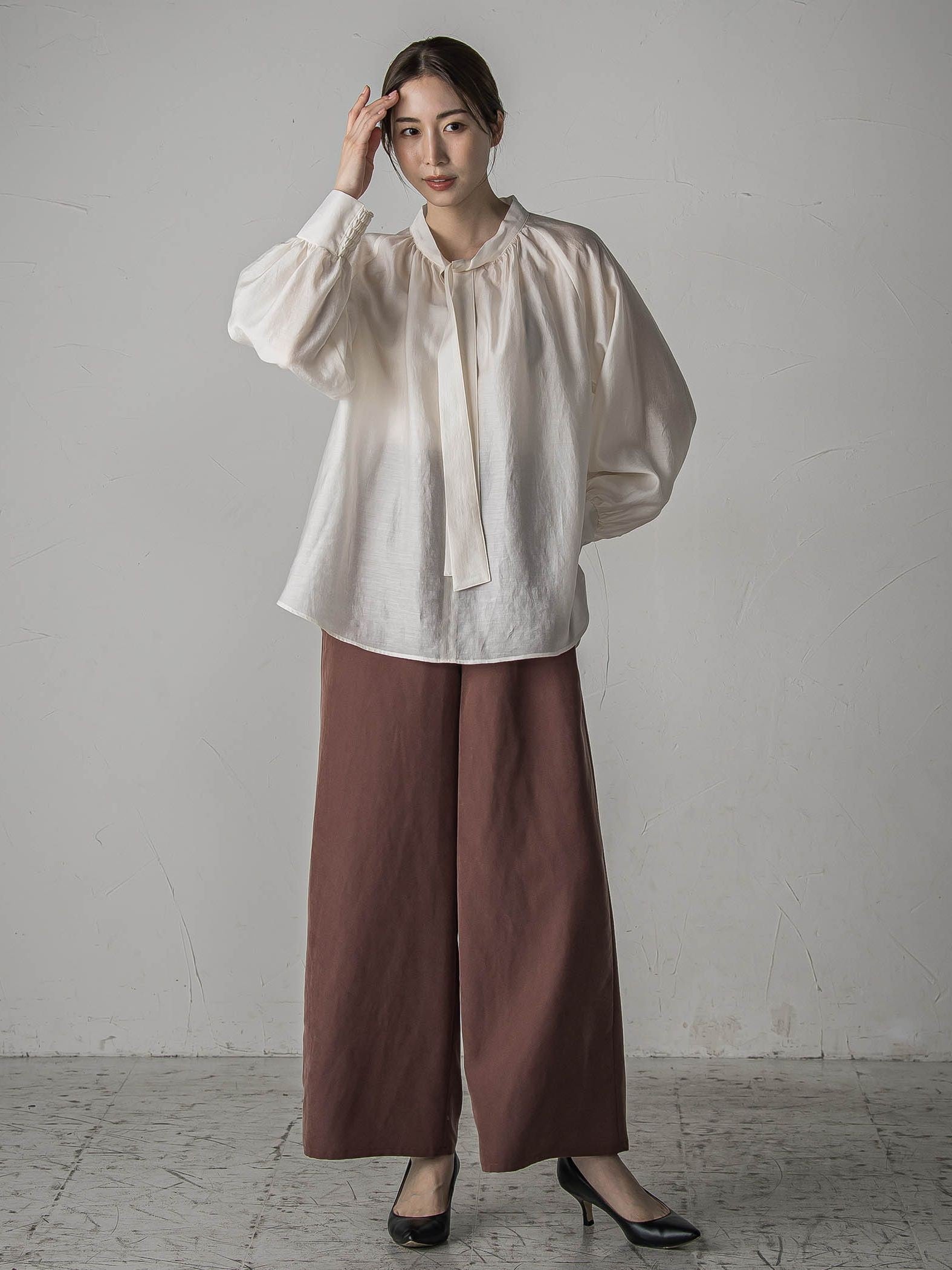 【biyori】”しっとりやわらかな風合い”ピーチポプリンリブパンツ≪洗濯機で洗える≫