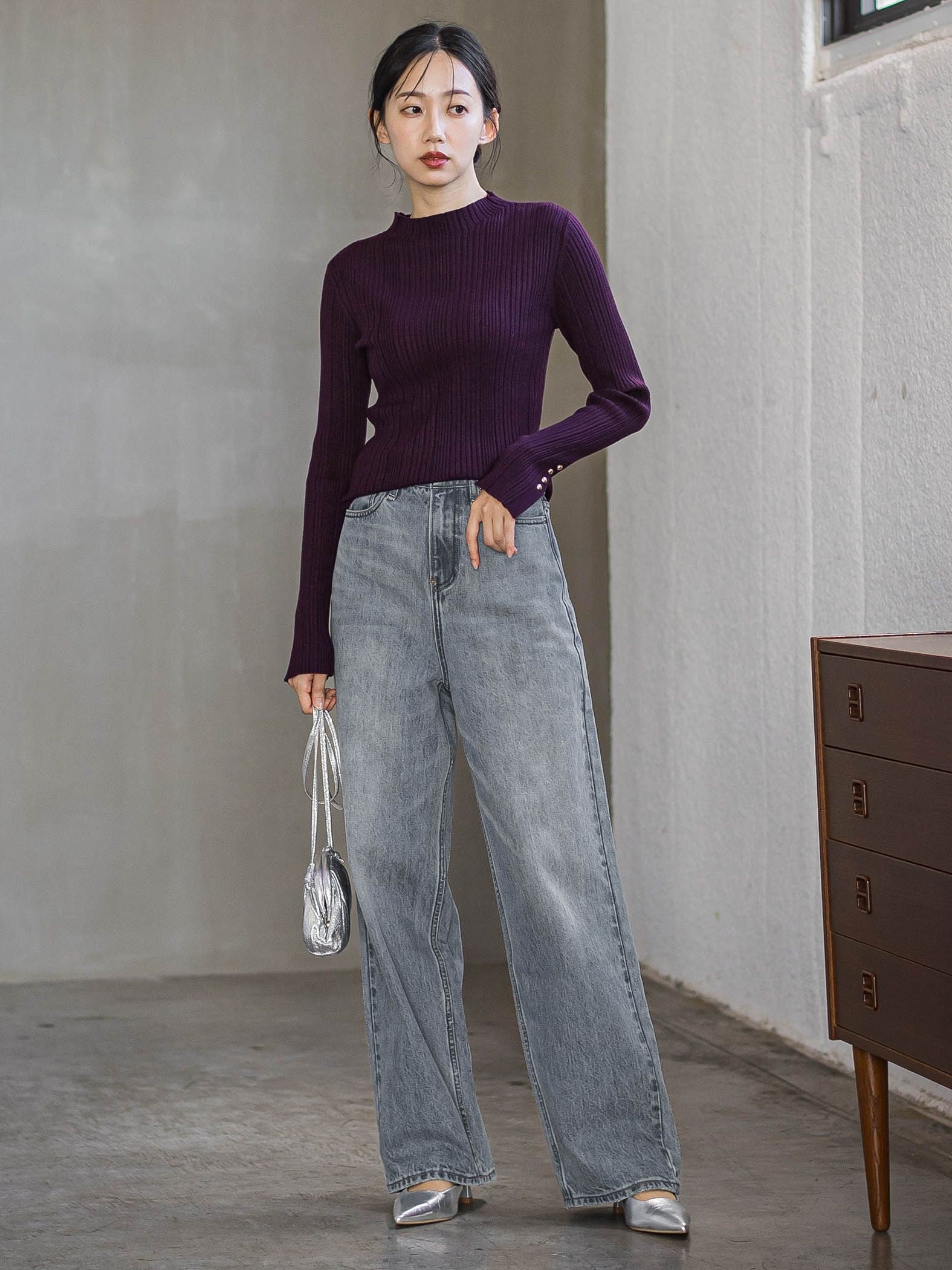 袖ボタンランダムリブニット≪手洗い可能≫