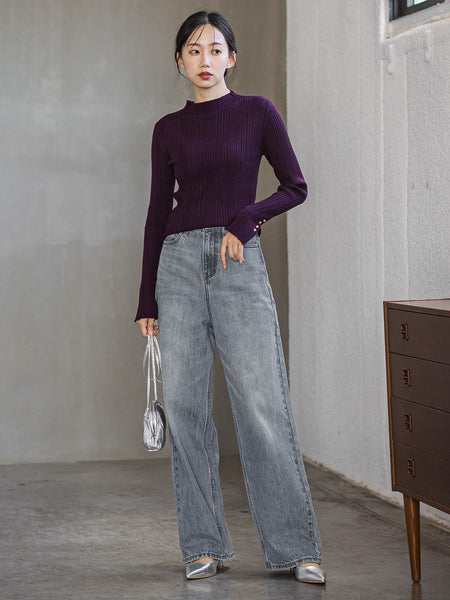 袖ボタンランダムリブニット≪手洗い可能≫