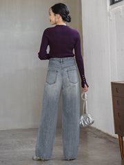 袖ボタンランダムリブニット≪手洗い可能≫