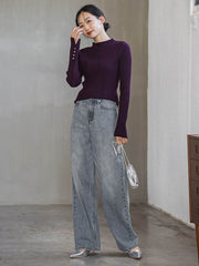 袖ボタンランダムリブニット≪手洗い可能≫