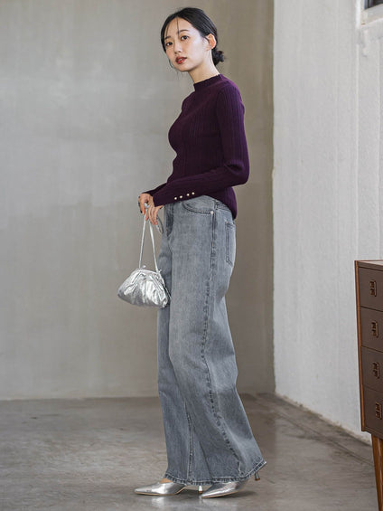 袖ボタンランダムリブニット≪手洗い可能≫