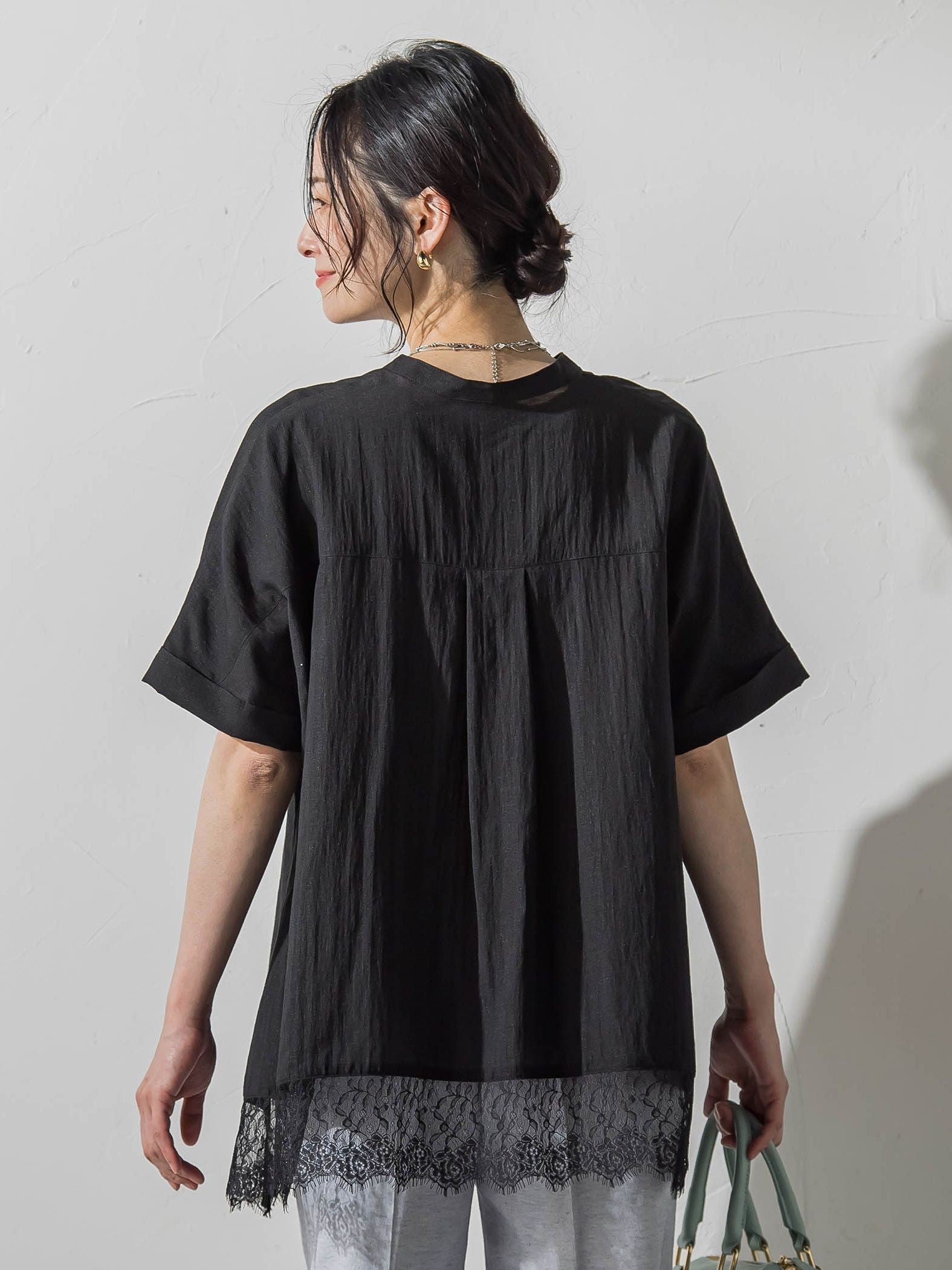 裾レーススキッパーブラウス