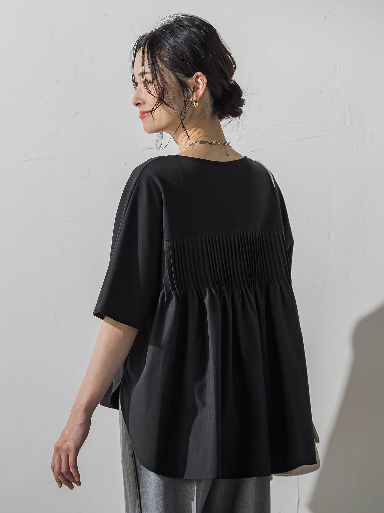 【WEB限定】≪夏の体型カバーに≫タックフレアカットソー