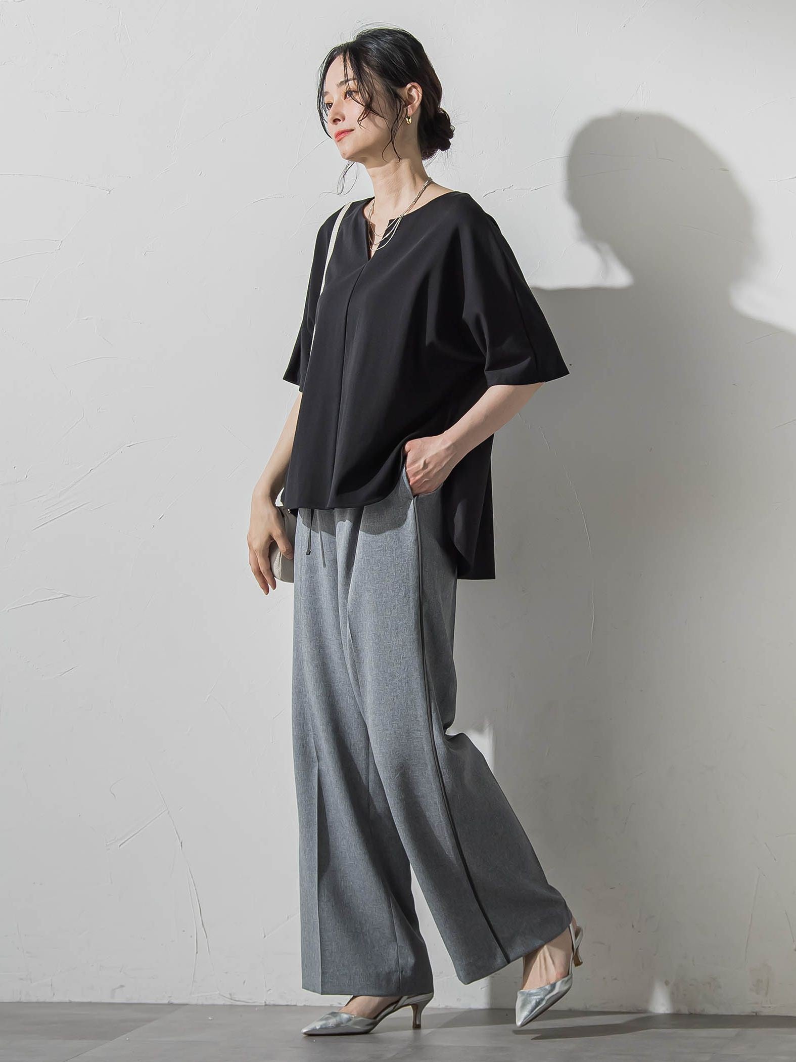 【WEB限定】≪夏の体型カバーに≫タックフレアカットソー