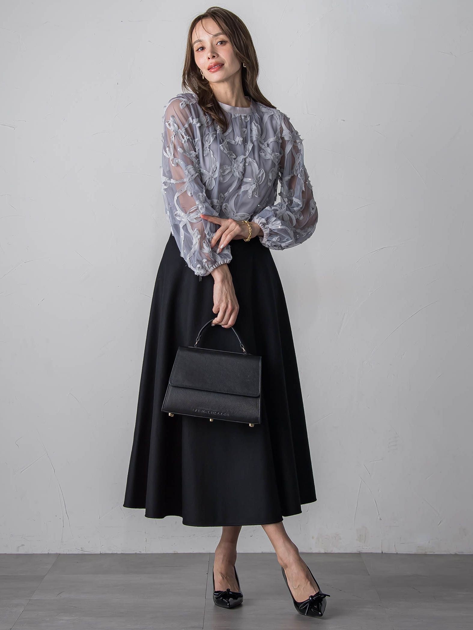 スパンコールテープチュールブラウス