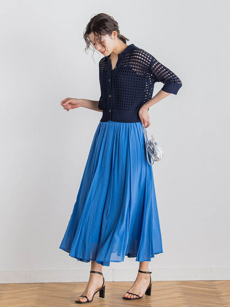 【WEB限定】麻調シアーシャーリングフレアスカート≪手洗い可能≫