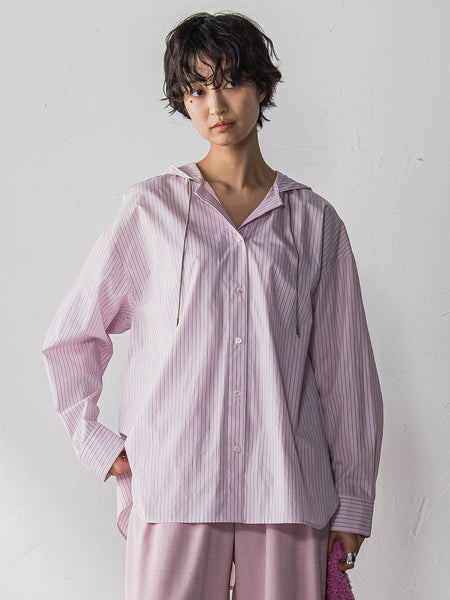 ストライプフーディオーバーシャツ≪手洗い可能≫