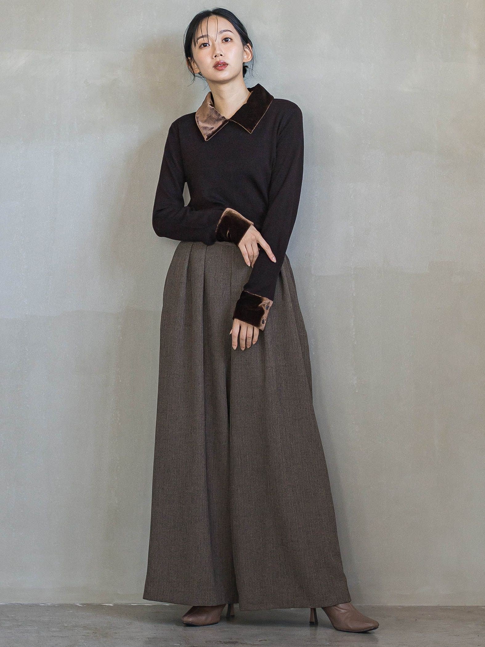 ベロア襟付きニット≪手洗い可能≫