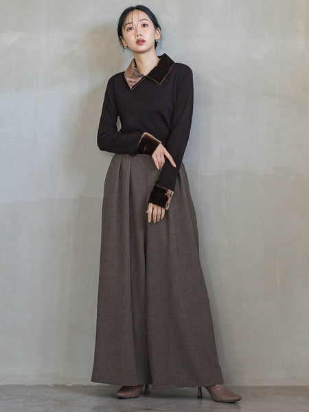 ベロア襟付きニット≪手洗い可能≫