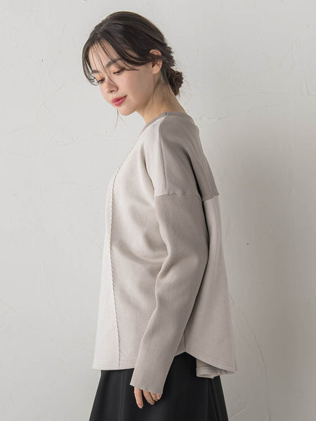 スエード×リブ変形切替えプルオーバー≪手洗い可能≫