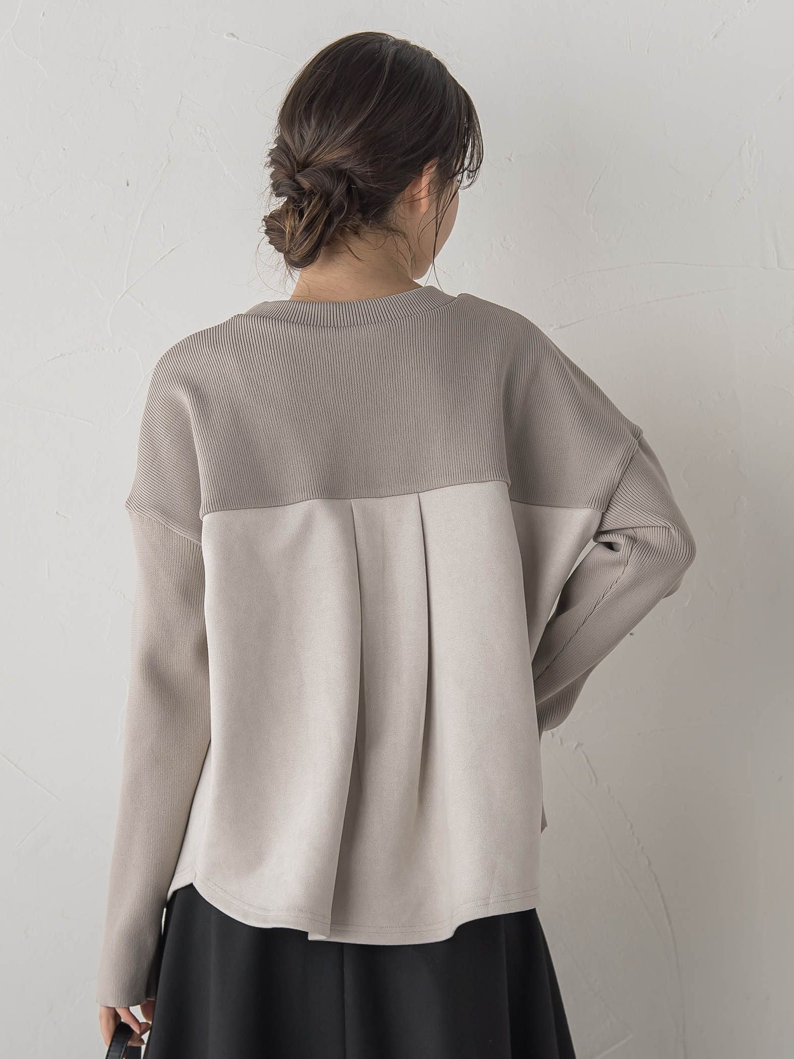 スエード×リブ変形切替えプルオーバー≪手洗い可能≫