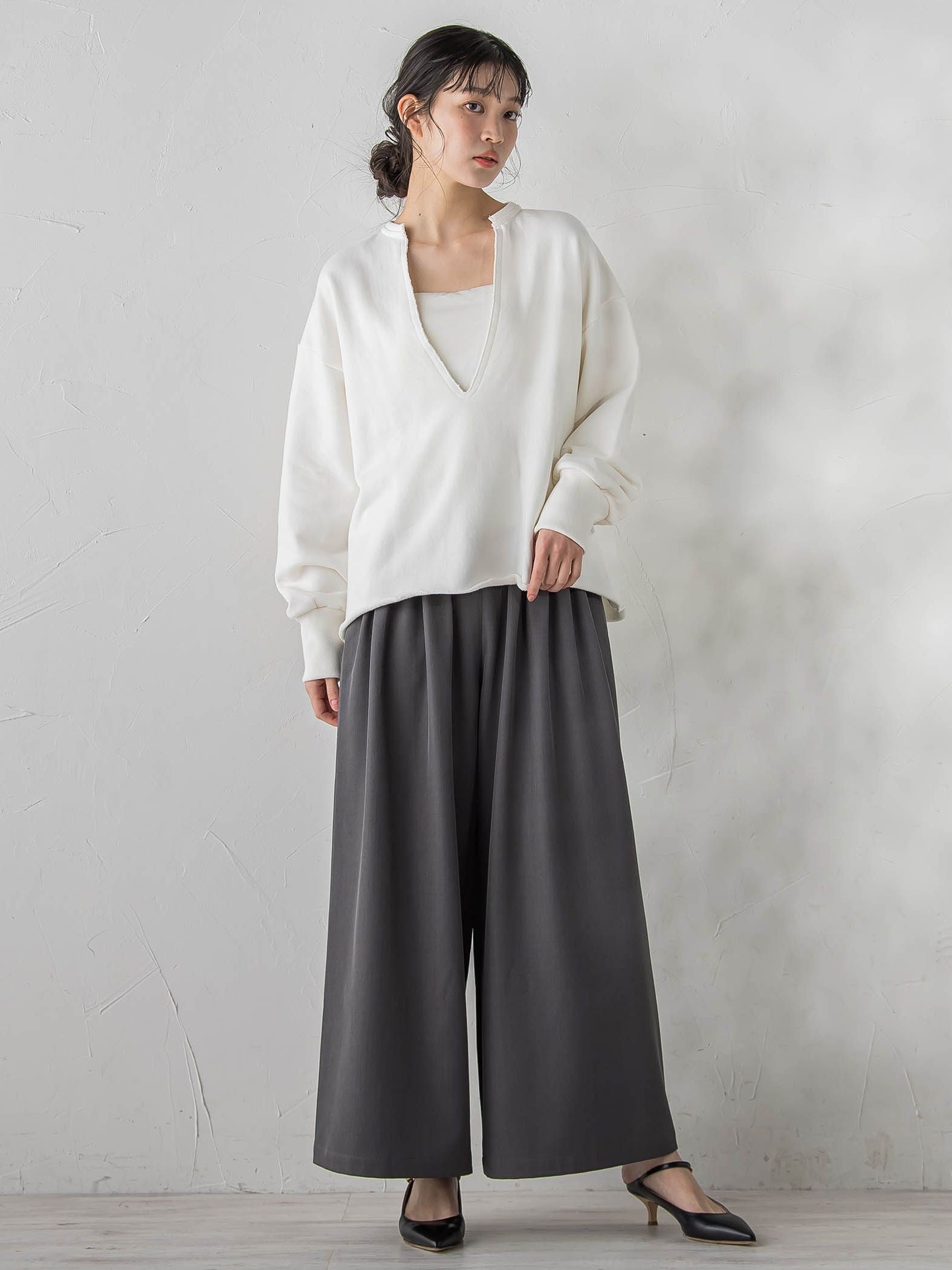 裏毛Vネックカットソー≪手洗い可能≫