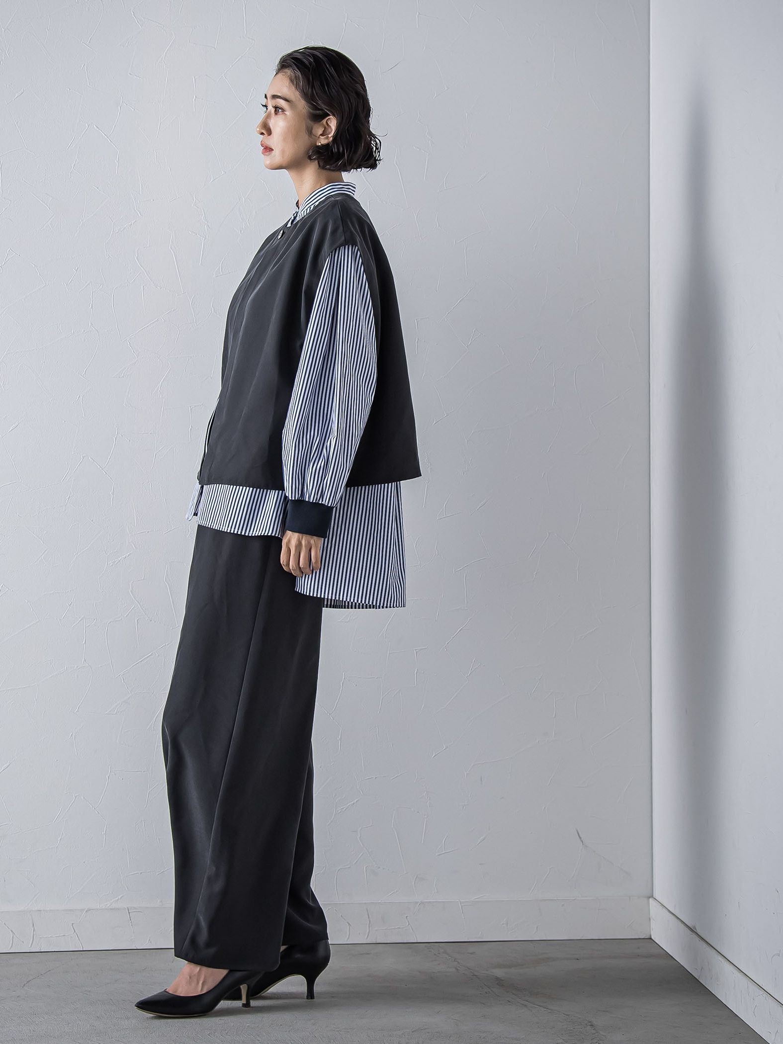 【大きいサイズ】【biyori/極】”こなれ袖がポイント”バンドカラーシャツ