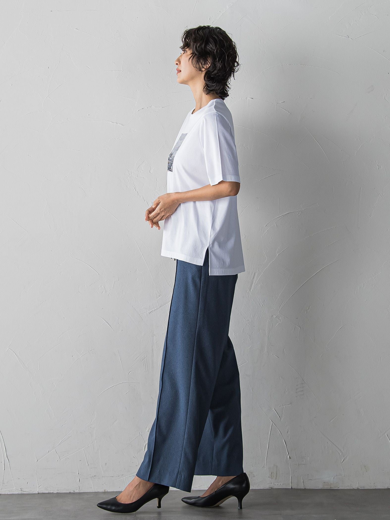 【WEB限定/大きいサイズ】“美脚デニム見え”ワイドパンツ