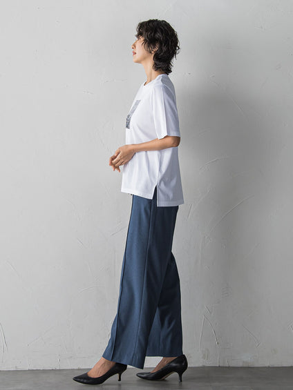 【WEB限定/大きいサイズ】“美脚デニム見え”ワイドパンツ