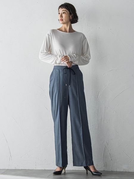 【WEB限定】デニム見えシャンブレーワイドパンツ≪洗濯機で洗える≫