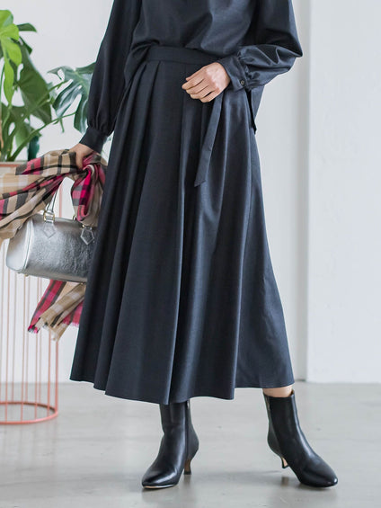 ウールブレンドストレッチフレアスカート≪セットアップ対応/手洗い可能≫