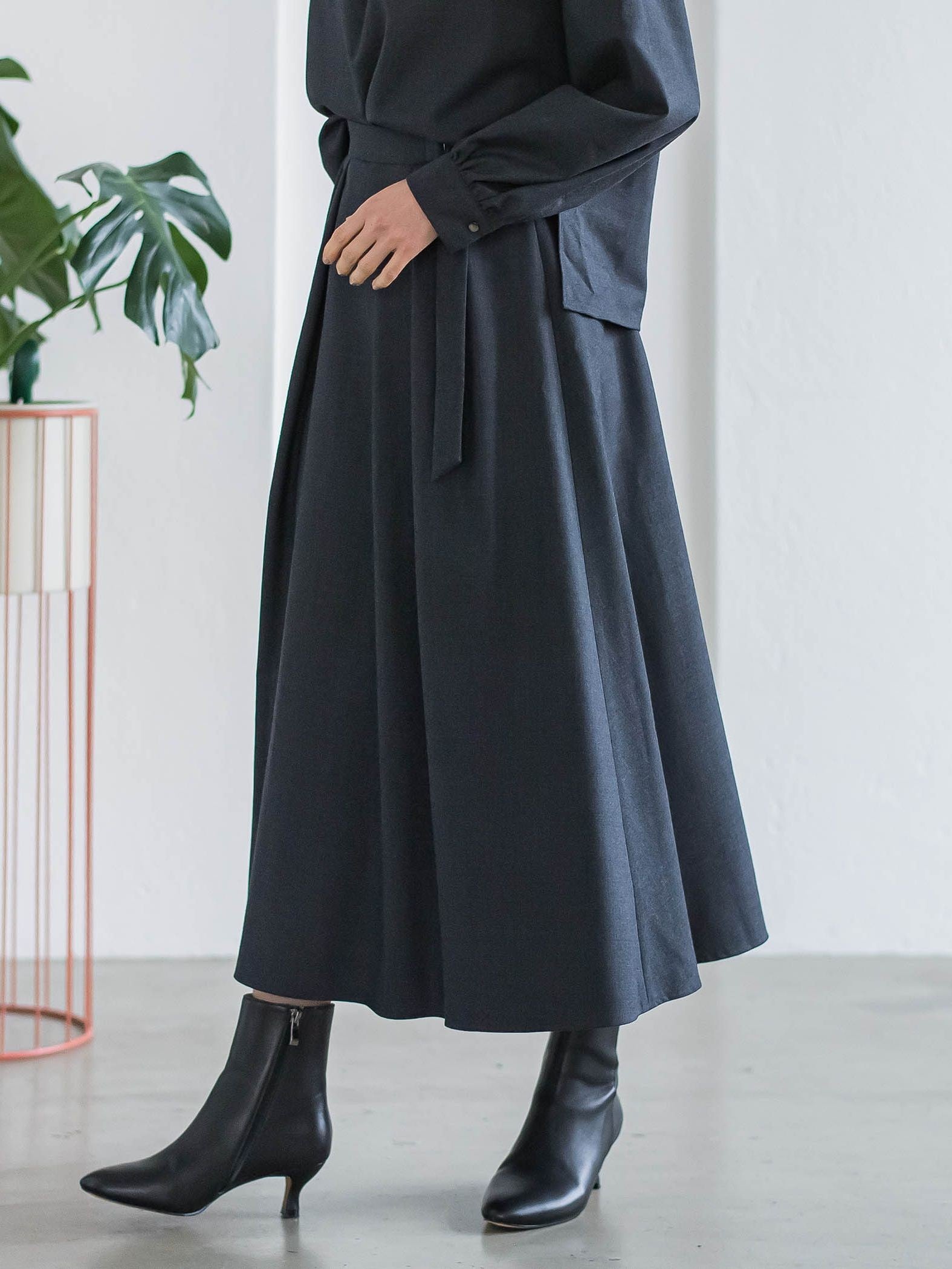 ウールブレンドストレッチフレアスカート≪セットアップ対応/手洗い可能≫