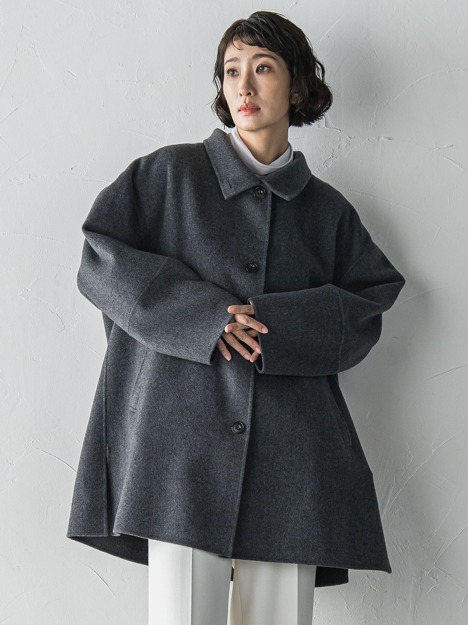 【大きいサイズ】スタンドカラーウールリバーコート