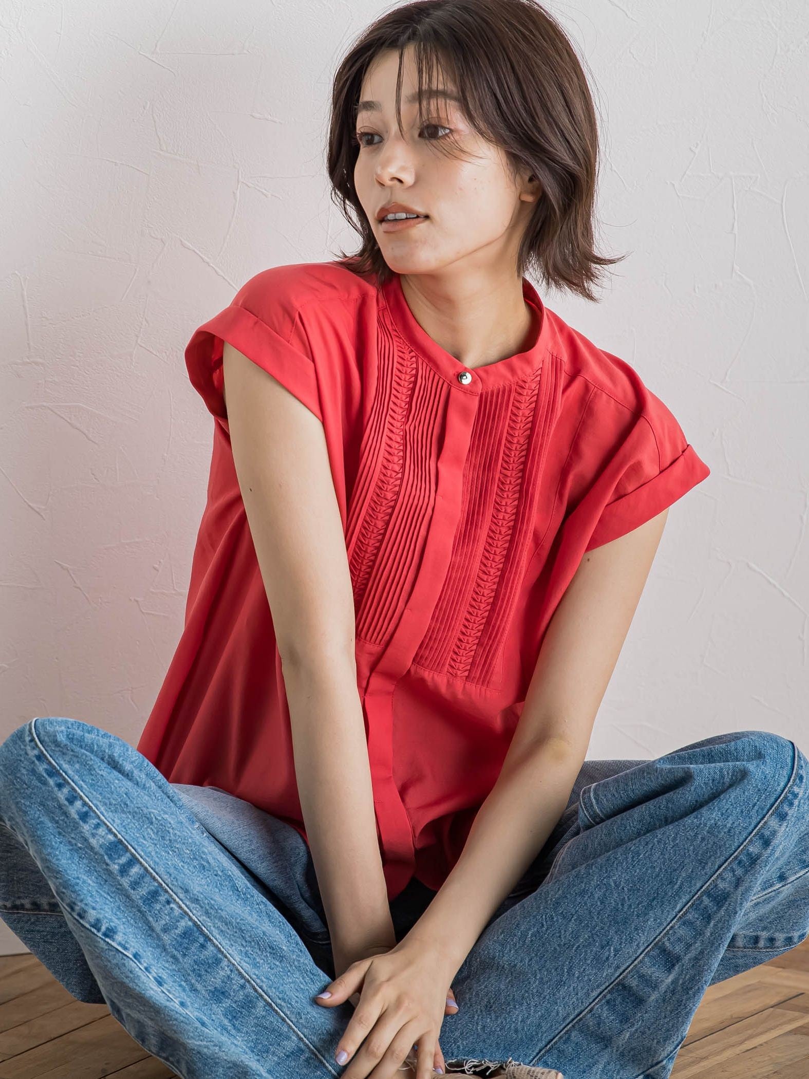 【WEB限定】コットンライクローンブラウス≪手洗い可能≫