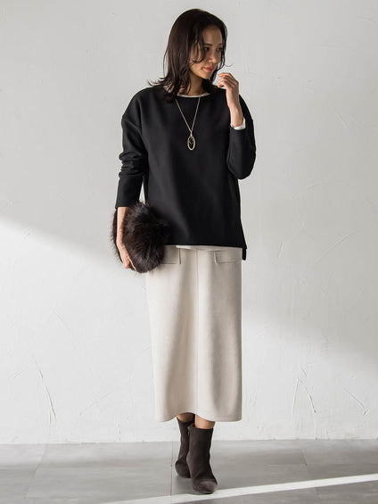 【WEB限定】裏毛布クルーネックプルオーバー≪毛玉防止・ストレッチ≫