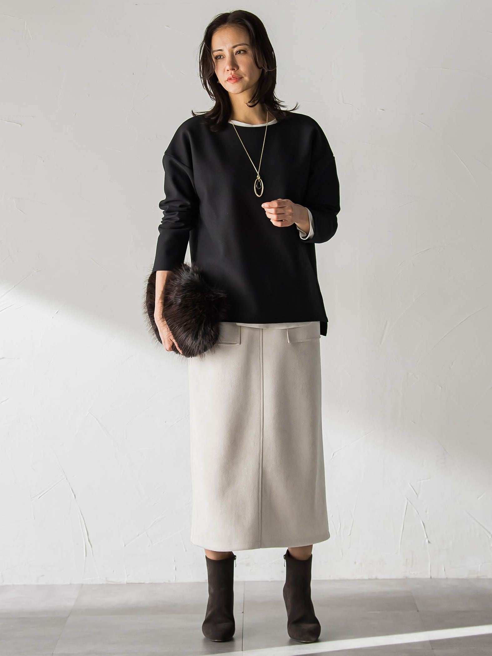 【WEB限定】裏毛布クルーネックプルオーバー≪毛玉防止・ストレッチ≫