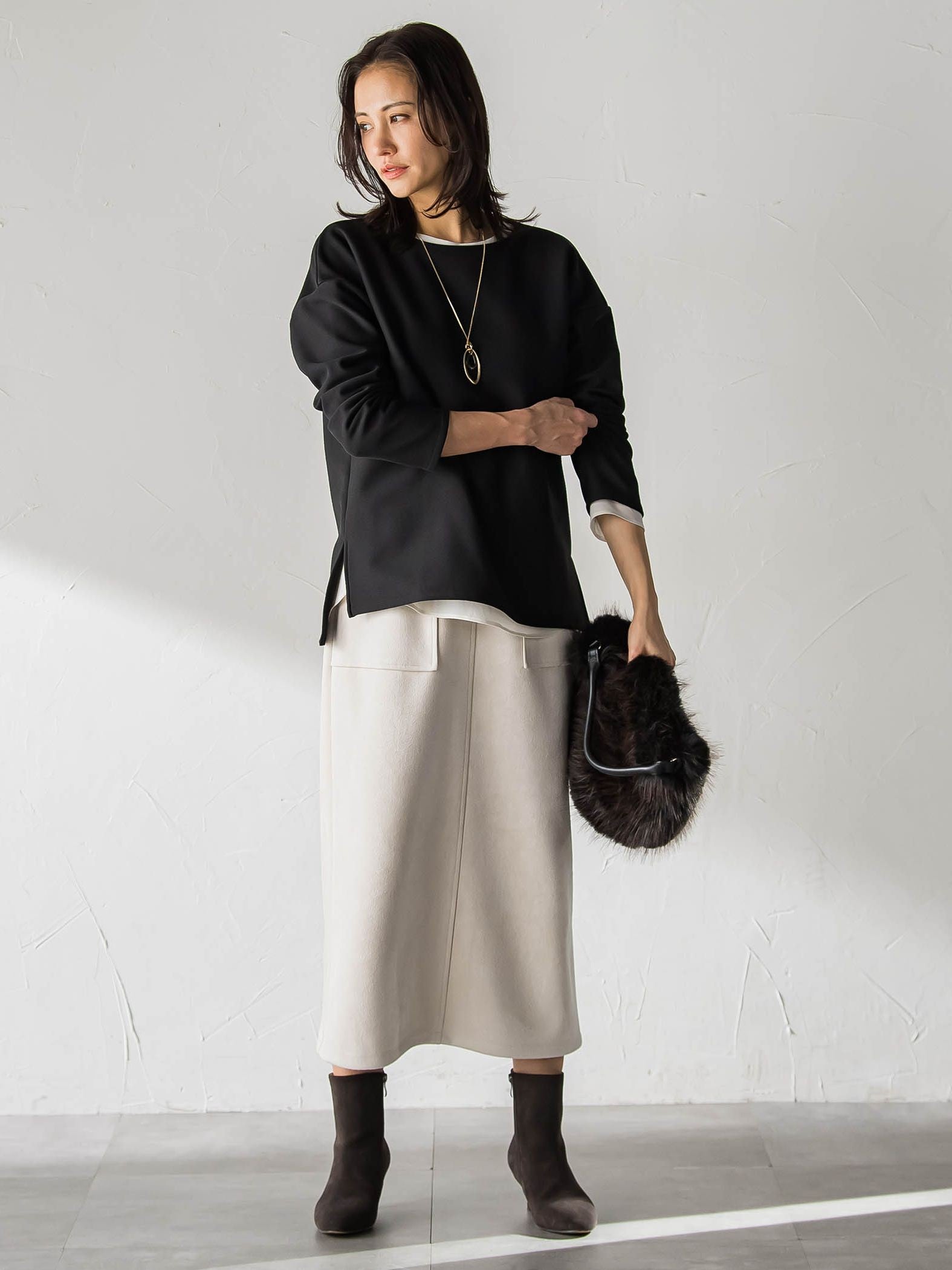 【WEB限定】裏毛布クルーネックプルオーバー≪毛玉防止・ストレッチ≫