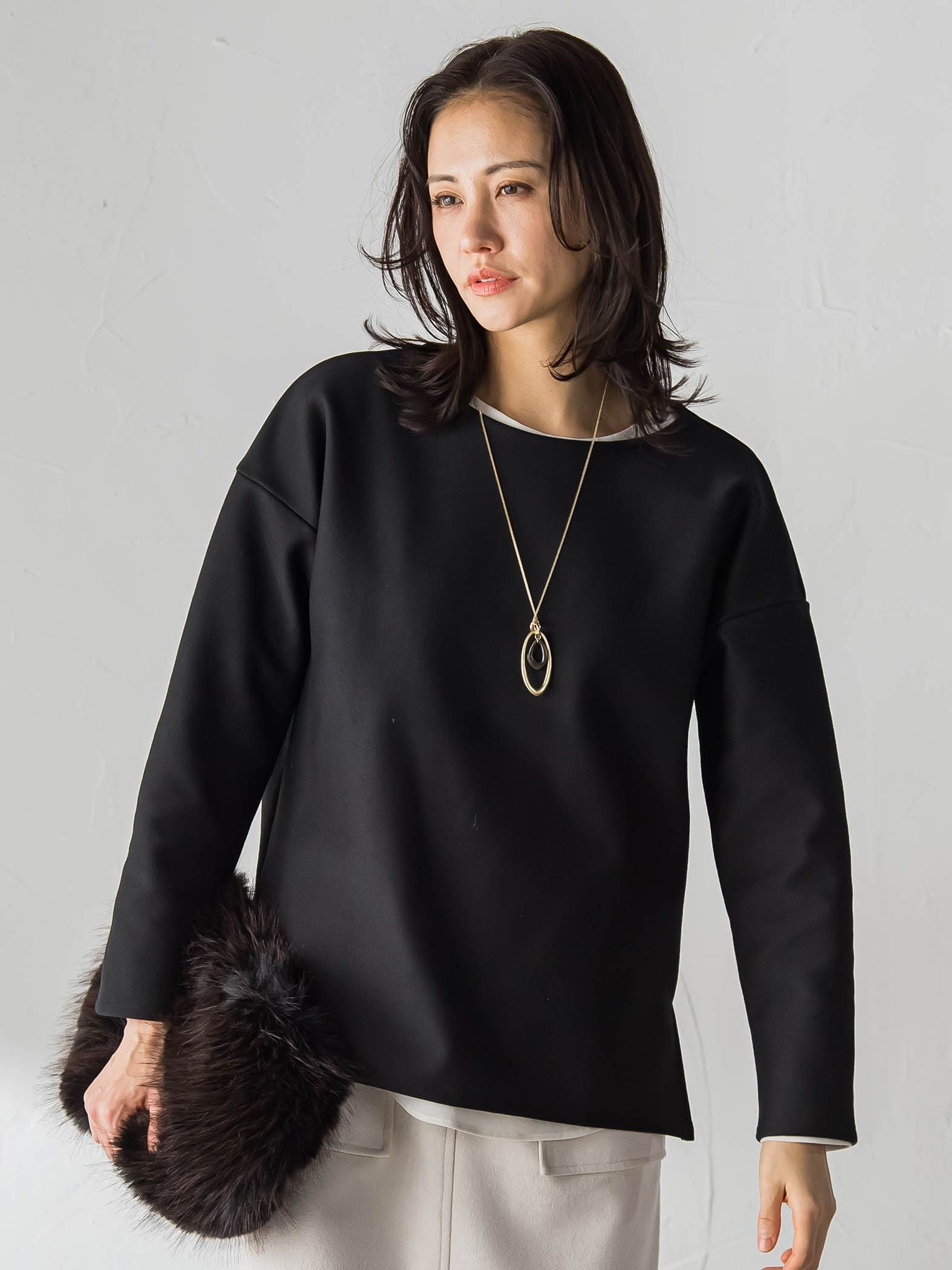 【WEB限定】裏毛布クルーネックプルオーバー≪毛玉防止・ストレッチ≫