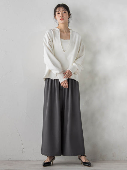 裏毛Vネックカットソー≪手洗い可能≫