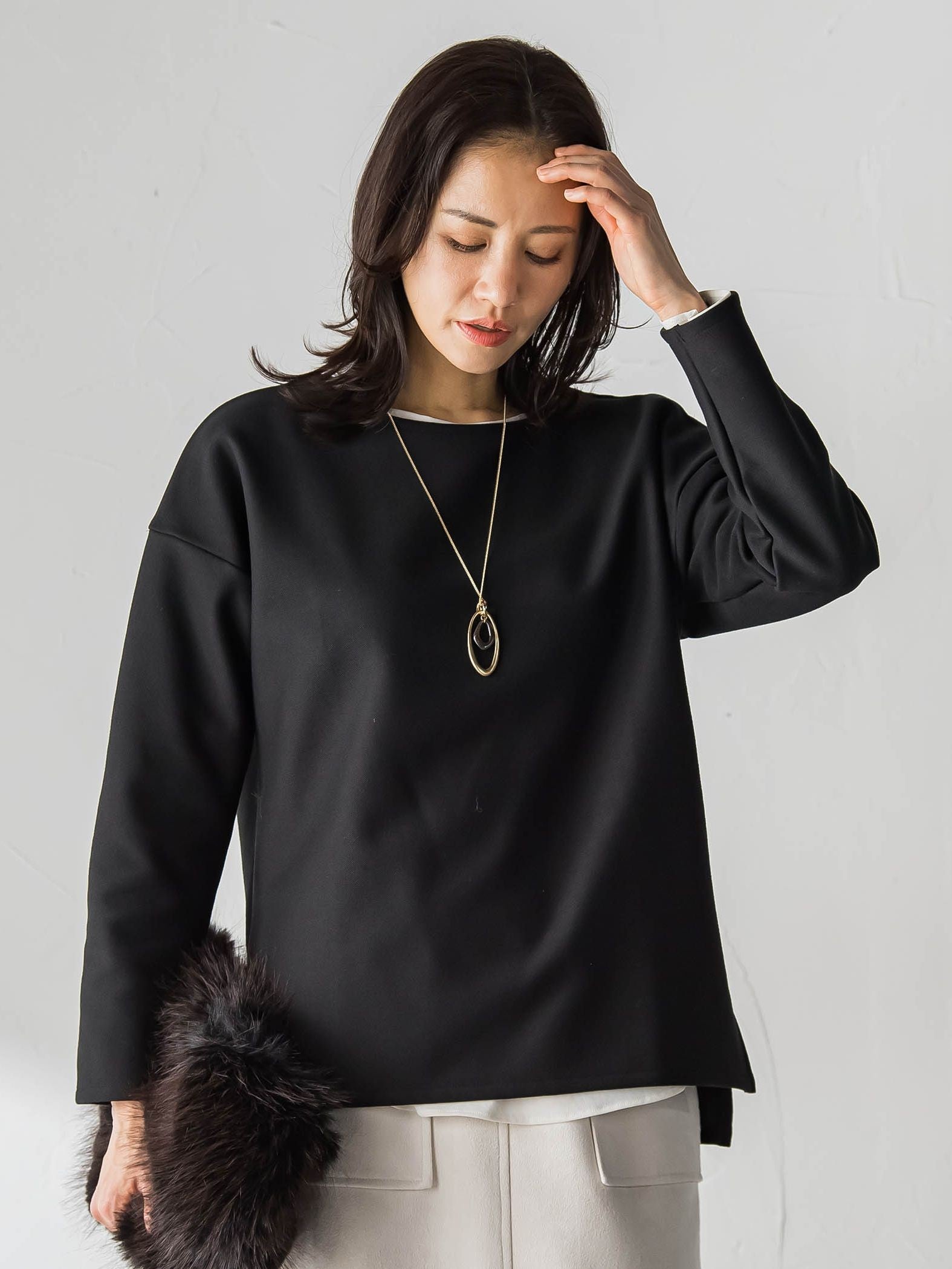 【WEB限定】裏毛布クルーネックプルオーバー≪毛玉防止・ストレッチ≫