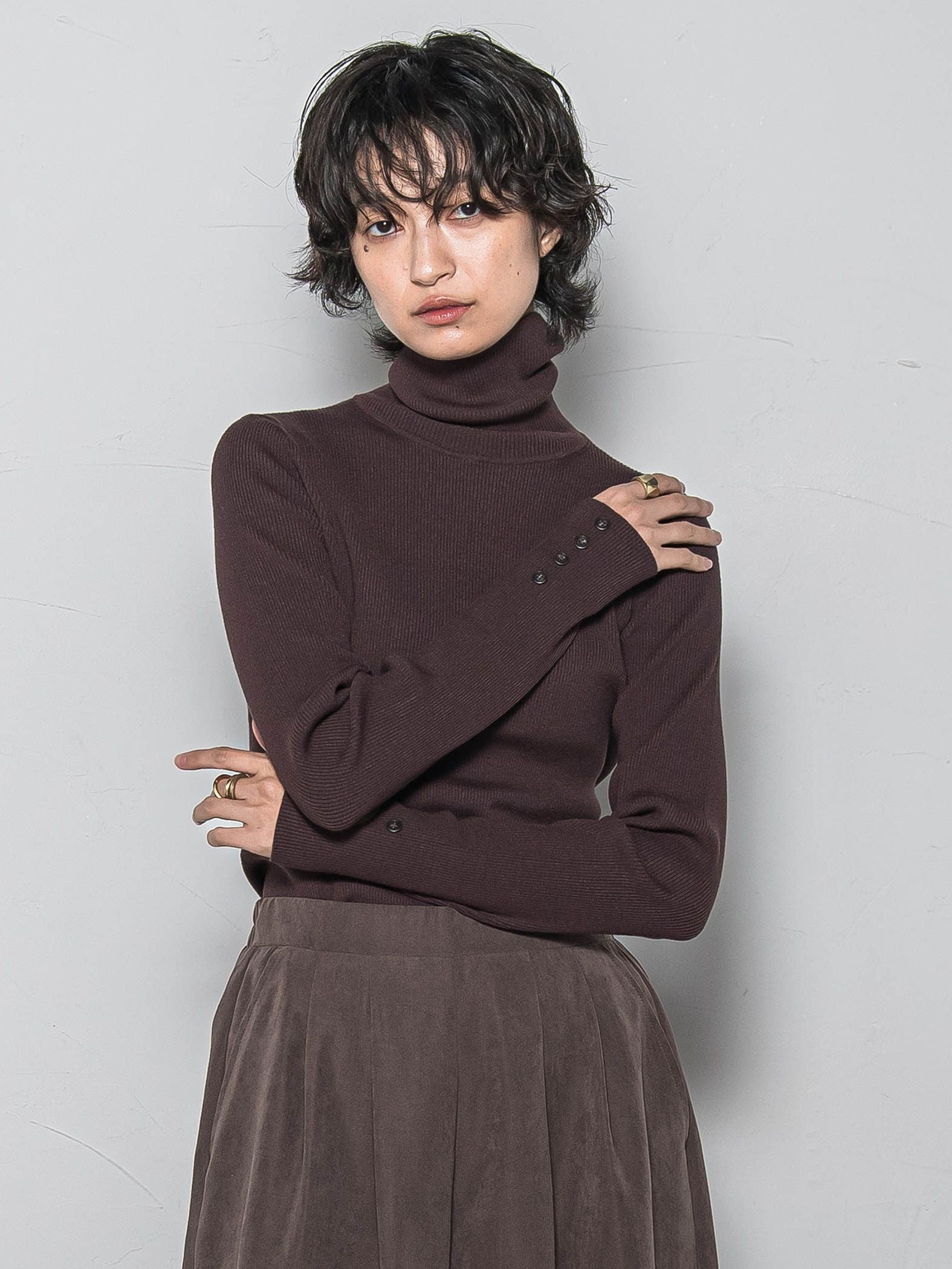 リブタートルニットプルオーバー≪手洗い可能≫