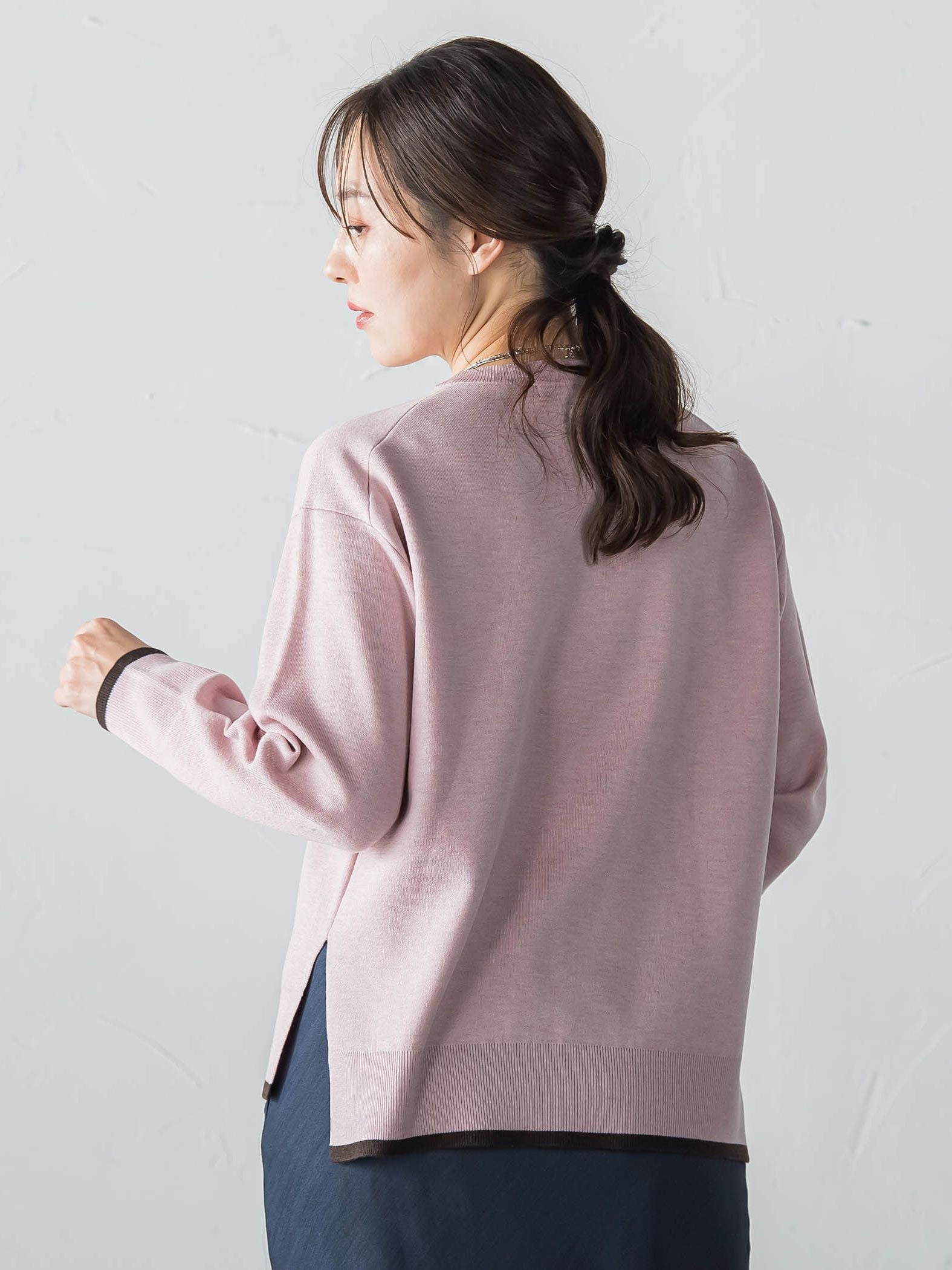 配色クルーネックニット≪洗える≫