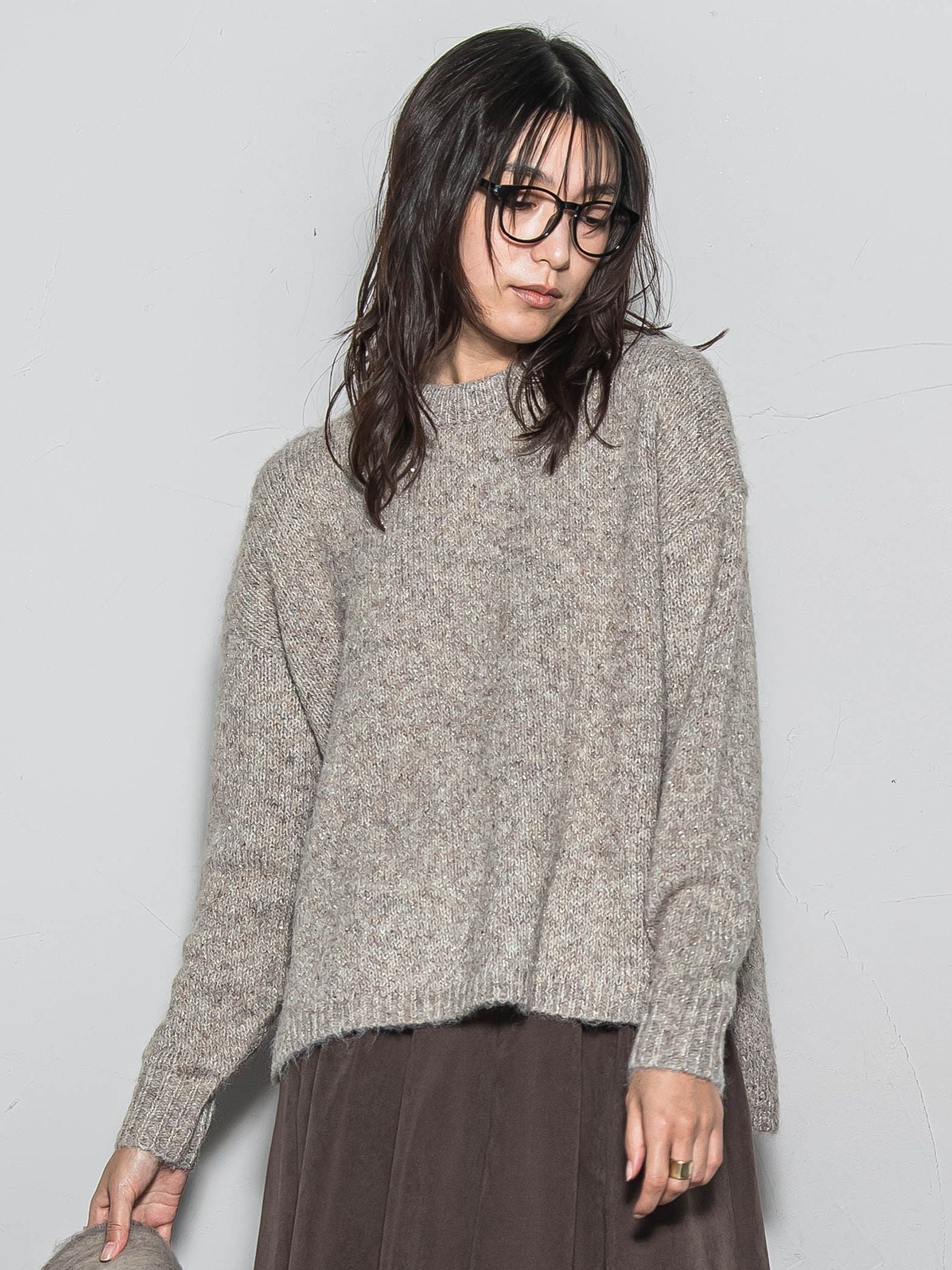 ラメスパンコールクルーネックニット≪手洗い可能≫