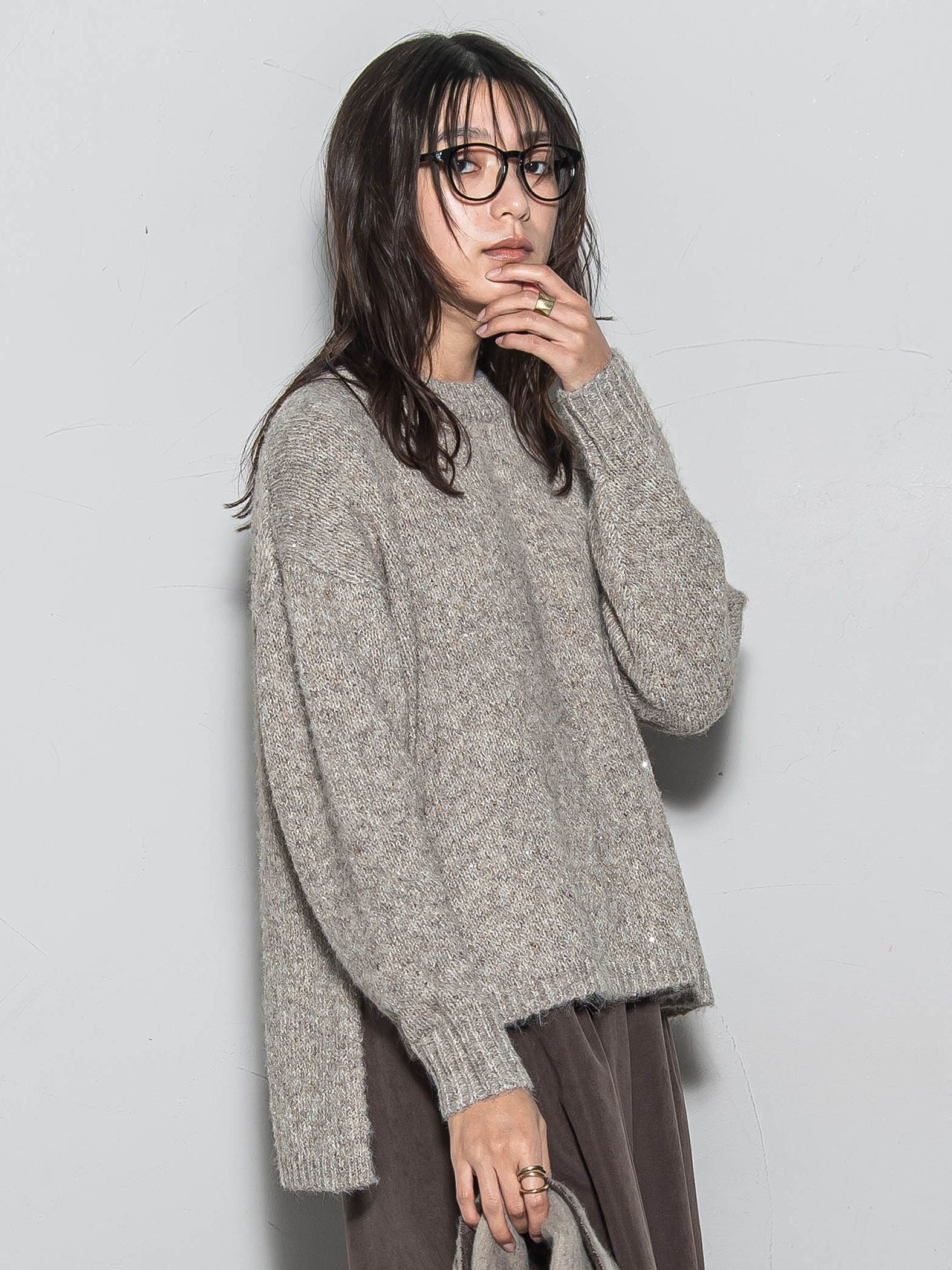 ラメスパンコールクルーネックニット≪手洗い可能≫