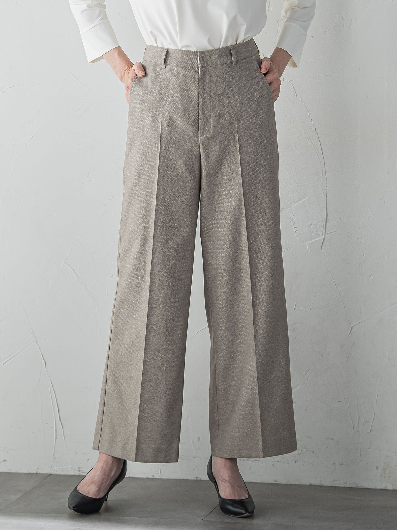 キラメキストレッチワイドパンツ≪洗濯機で洗える≫