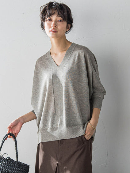 LEVITAシアーVネックドルマンニットプルオーバー≪手洗い可能≫