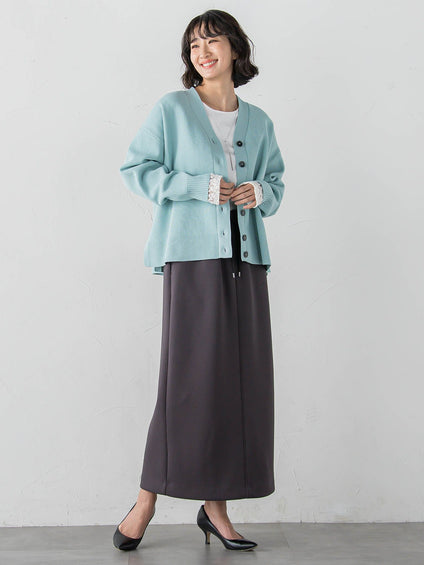 袖口レース切替カットソー