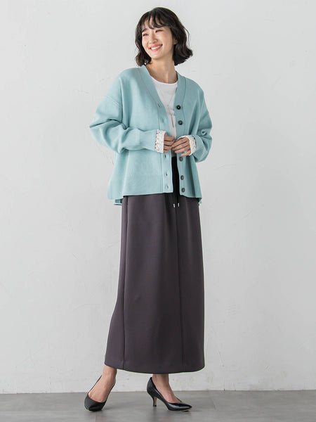 袖口レース切替カットソー