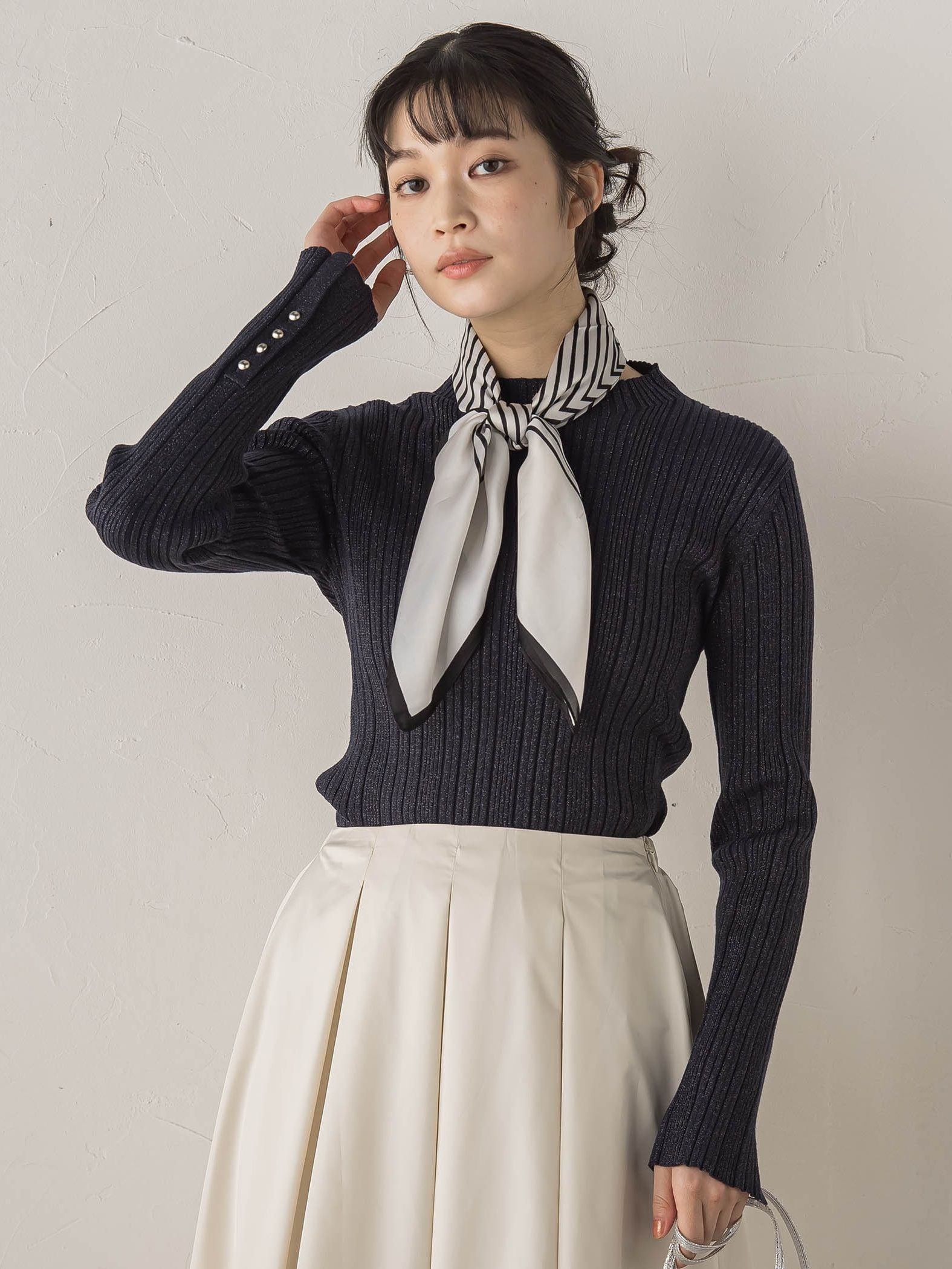 袖ボタンランダムリブニット≪手洗い可能≫