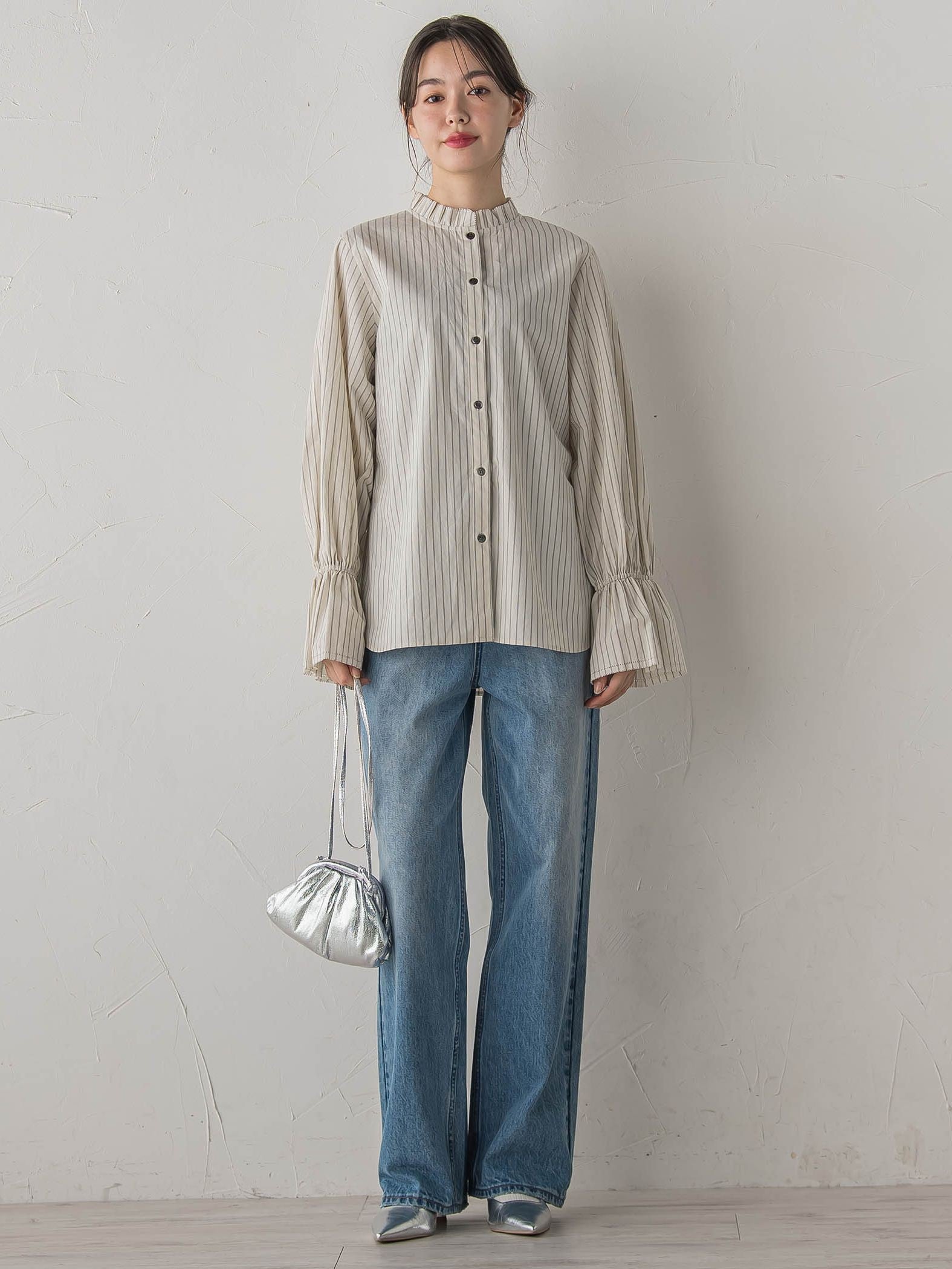 襟フリルブラウス≪洗濯機で洗える≫