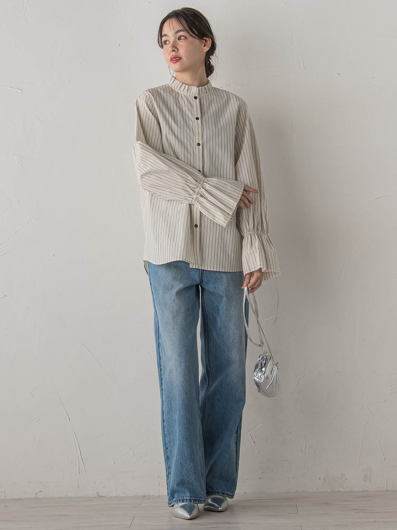 襟フリルブラウス≪洗濯機で洗える≫